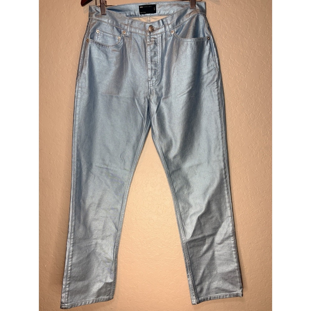 Asos‎ Design Mid Rise 90s Straight Leg Jean's Metallic Blue W28 L32